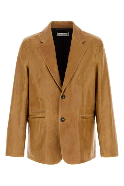 Our Legacy Camel Leather Opening Blazer In Brown