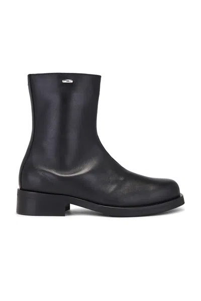 Our Legacy Sleek Black Leather Boots With Side Zipper And Low Heel In Multi