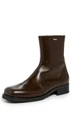 Our Legacy Chocolate Leather Camion Ankle Boots In Green
