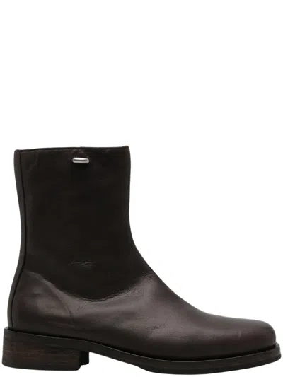 Our Legacy Camion Waxed Leather Boots In Burgundy