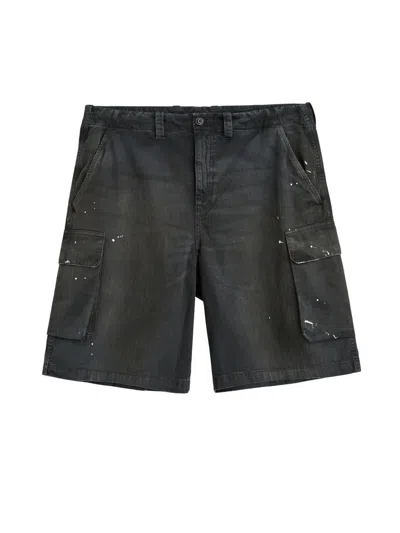 Our Legacy Camo Cargo Shorts With Paint Splatter Detail And Button Closure In Gray