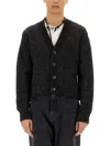 Our Legacy Textured V-neck Cardigan With Button-down Front In Black