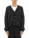 Our Legacy Textured V-neck Cardigan With Button-down Front In Black