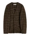 Our Legacy Embroidered Wool Blend V-neck Cardigan With Front Pockets In Brown