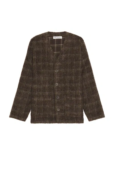 Our Legacy Embroidered Wool Blend V-neck Cardigan With Front Pockets In Brown