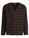 Our Legacy Embroidered Wool Blend V-neck Cardigan With Front Pockets In Brown