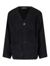 Our Legacy Textured V-neck Cardigan With Button-down Front In Black