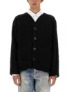Our Legacy Textured V-neck Cardigan With Button-down Front In Black