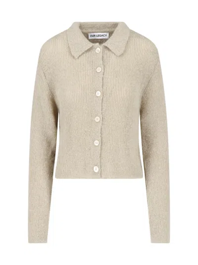 Our Legacy Fuzzy Alpaca Blend Cardigan With Classic Collar In Neutral