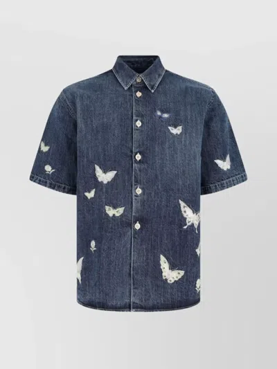Our Legacy Casual Shirt With Button-down Collar And Embroidered Design In Blue