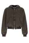 Our Legacy Charcoal Denim Bomber Jacket In Blackcoatedwash