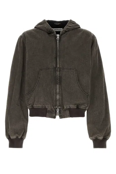 Our Legacy Charcoal Denim Bomber Jacket In Blackcoatedwash