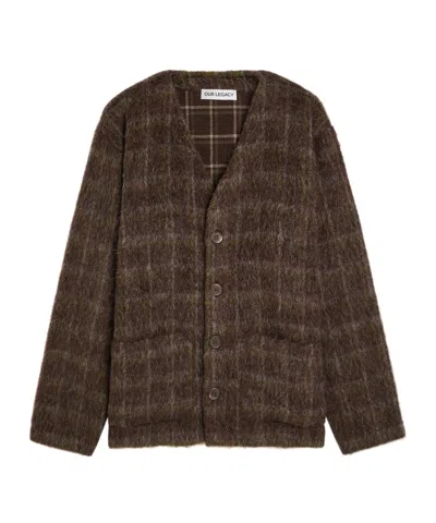 Our Legacy Checked Brushed Wool-blend Cardigan In Brown