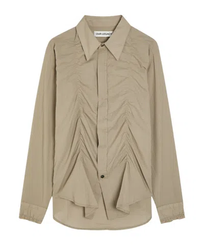 Our Legacy Checked Gathered Cotton Shirt In Nude