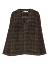 Our Legacy Embroidered Wool Blend V-neck Cardigan With Front Pockets In Brown