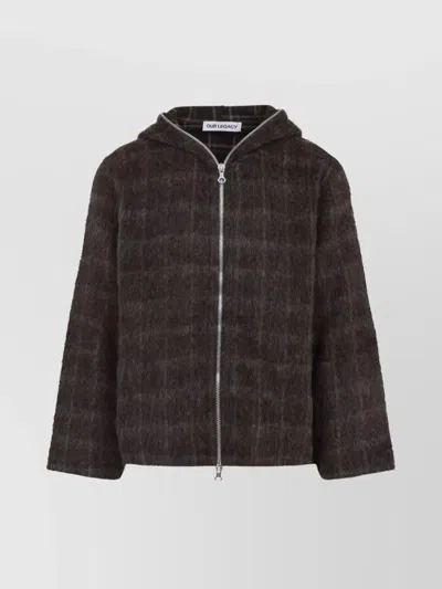 OUR LEGACY CHECKED PATTERN ZIP-UP HOODED SWEATER