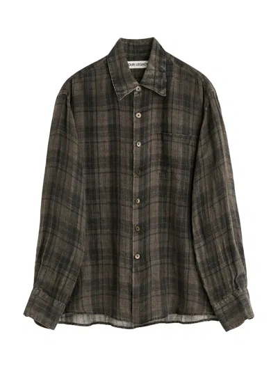 Our Legacy Checkered Design Pattern Button-up Shirt With Chest Pocket For Men In Brown