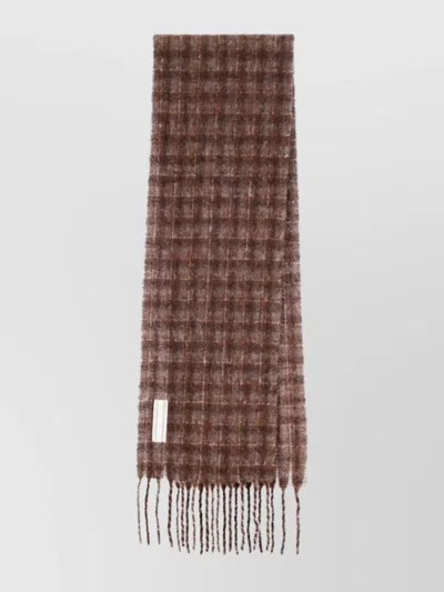 Our Legacy Checkered Fringed Rectangular Scarf Soft Texture In Brown
