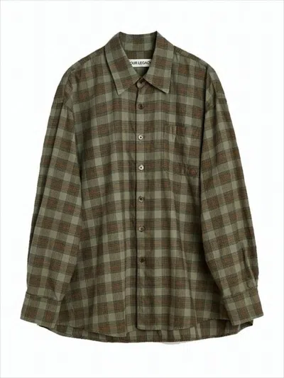 Our Legacy Checkered Long-sleeve Shirt With Classic Collar In Gray