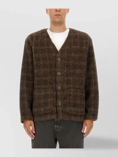 OUR LEGACY CHECKERED V-NECK SWEATER TEXTURED FABRIC