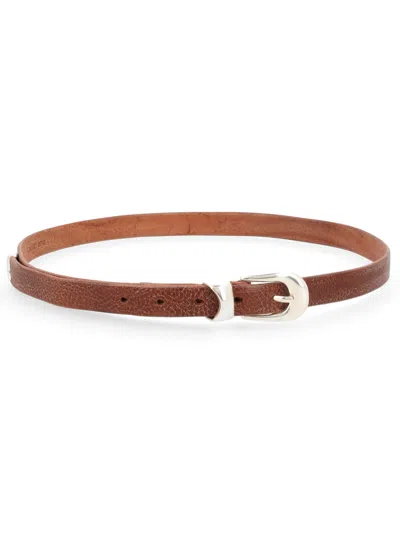 Our Legacy Textured Cow Leather Narrow Belt In Brown