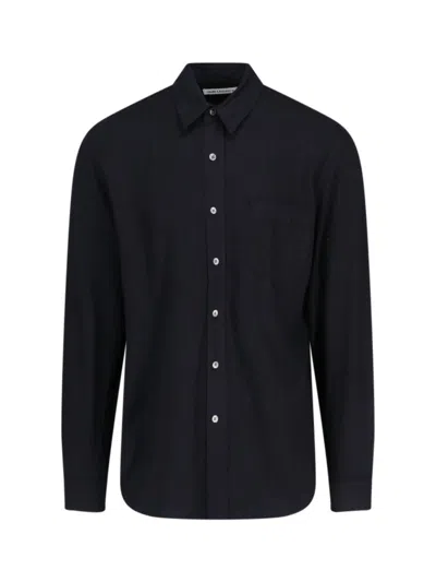 Our Legacy Classic Black Silk Shirt With Contrasting Button Closure In Blue