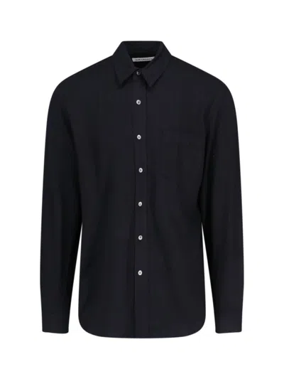 OUR LEGACY CLASSIC BLACK SILK SHIRT WITH CONTRASTING BUTTON CLOSURE