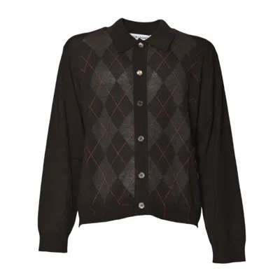 Our Legacy Classic Button-up Argyle Pattern Sweater In Brown