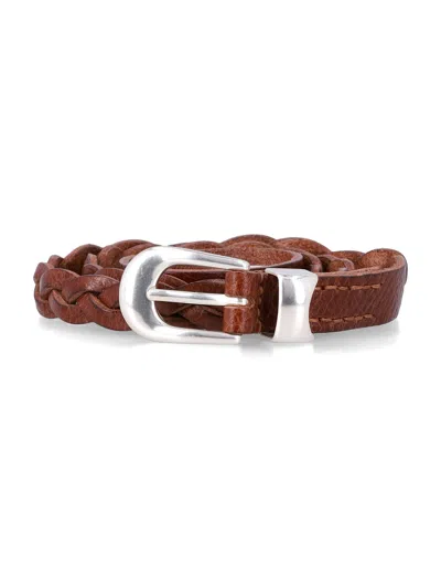 Our Legacy Cognac Leather Braided Belt In Brown