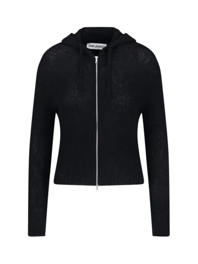 OUR LEGACY COMPACT HOOD ZIP SWEATER - BLACK