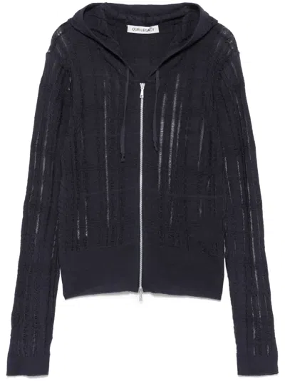 Our Legacy Compact Hoodie In Washed Navy Tech Cotton