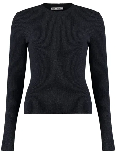 Our Legacy Long-sleeve Fitted Black Sweater With Ruched Detailing
