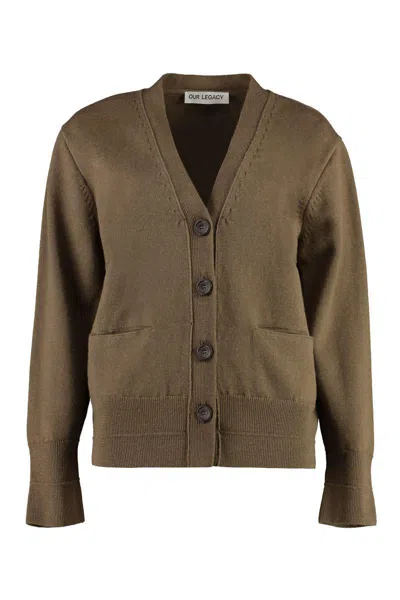 Our Legacy Compressed Merino Wool Cardigan In Brown