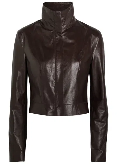 Our Legacy Concealed Funnel-neck Leather Jacket In Brown