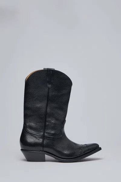 Our Legacy Leather Western Boots Pointed Toe Pull Tabs In Black