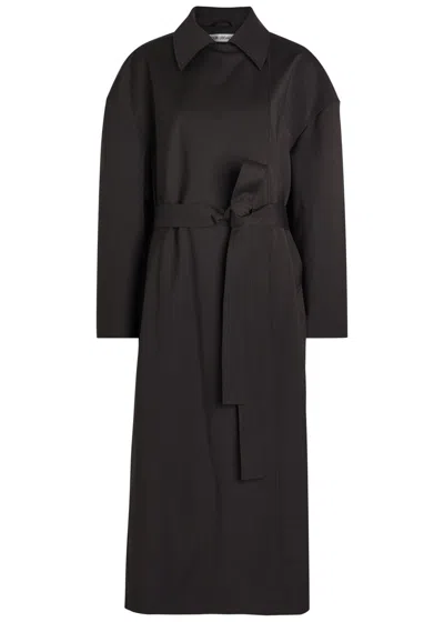 Our Legacy Long Oversized Coat With Wide Collar And Matching Belt In Black