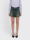 Our Legacy Malibu Skirt With Pockets And Frayed Hem In Green