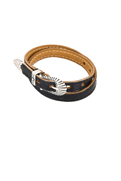 Our Legacy Black Cowboy Wrap Around Bracelet In Deep Black Leather