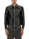 Our Legacy Cropped Black Leather Jacket With Classic Collar In Black