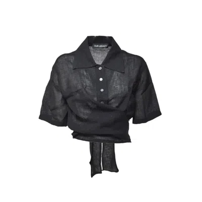 Our Legacy Cropped Black Linen-polyamide Blend Shirt