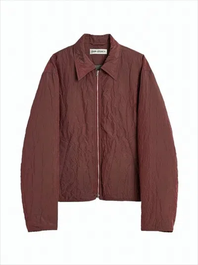 Our Legacy Cropped Burgundy Padded Jacket With Minimalist Aesthetics