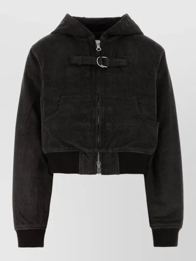 Our Legacy Cropped Cotton Jacket Hood And Pockets In Black
