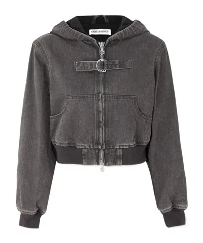 Our Legacy Cropped Hooded Denim Jacket In Gray