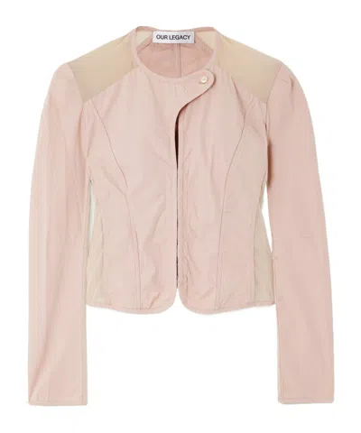 Our Legacy Cropped Mesh-trimmed Cotton-canvas Jacket In Brown