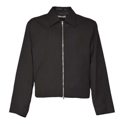 Our Legacy Cropped Minimalist Jacket With Pointed Collar And Zippered Closure In Black