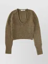 Our Legacy Cropped V-neck Long Sleeve Knit Sweater In Gray