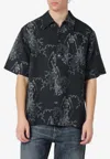 Our Legacy Mens Death Paisley Print Graphic-print Short-sleeve Cotton And Linen Shirt In Black