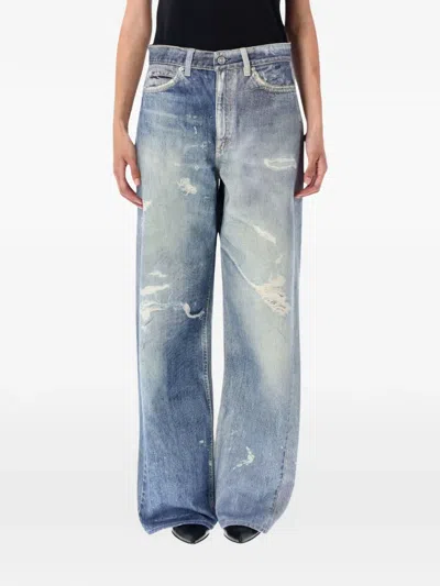 Our Legacy High Waist Boyfriend Jeans With Distressed Finish In Blue