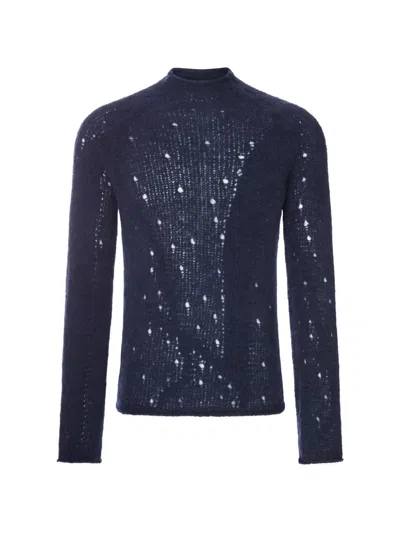 Our Legacy Blue Slim Distressed Sweater In Black