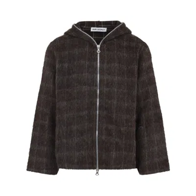 OUR LEGACY OUR LEGACY DORF CHECK BROWN WOOL FULL ZIP HOOD SWEATSHIRT